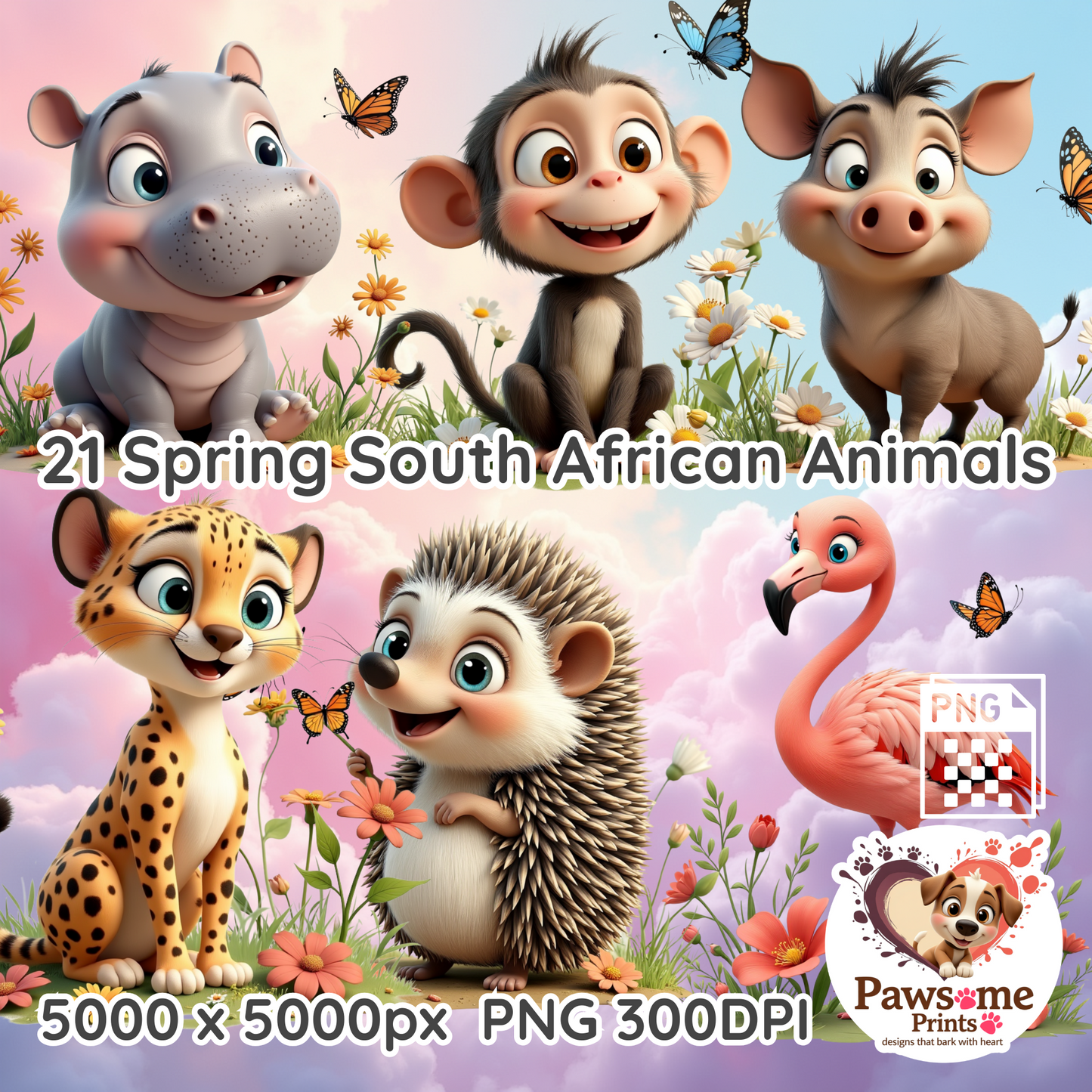 21 Spring South African Animals Clipart Bundle – 5000×5000px PNG | 300 DPI