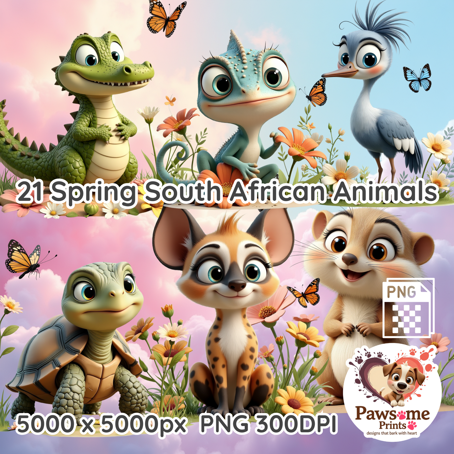 21 Spring South African Animals Clipart Bundle – 5000×5000px PNG | 300 DPI