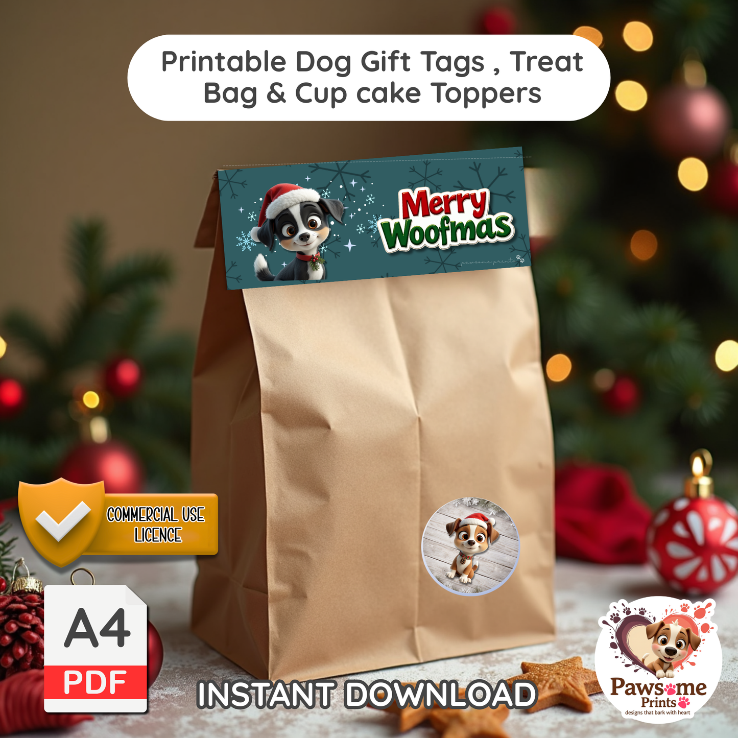 Merry Woofmas – Printable Dog Gift Tags & Bag Toppers (PDF, A4)