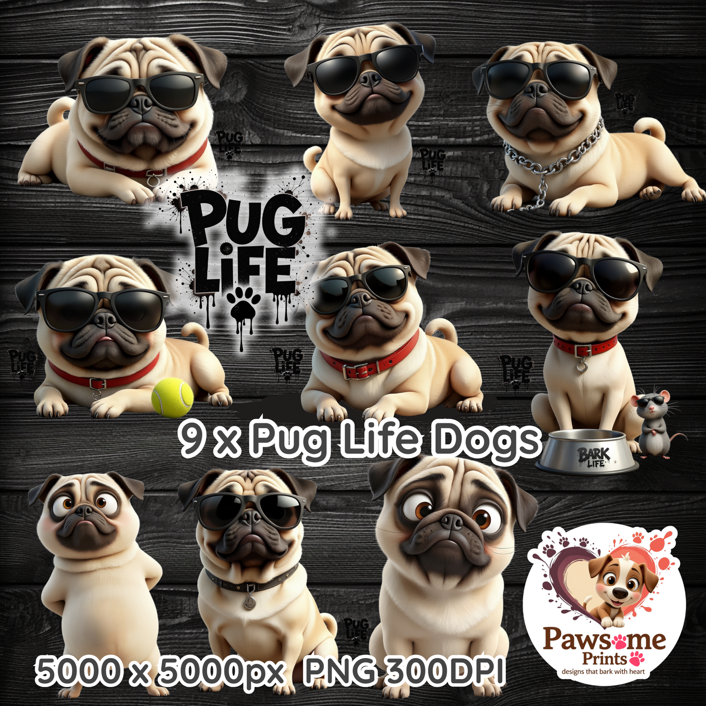 Pug Life Collection – Funny Pug Digital Designs (PNG)