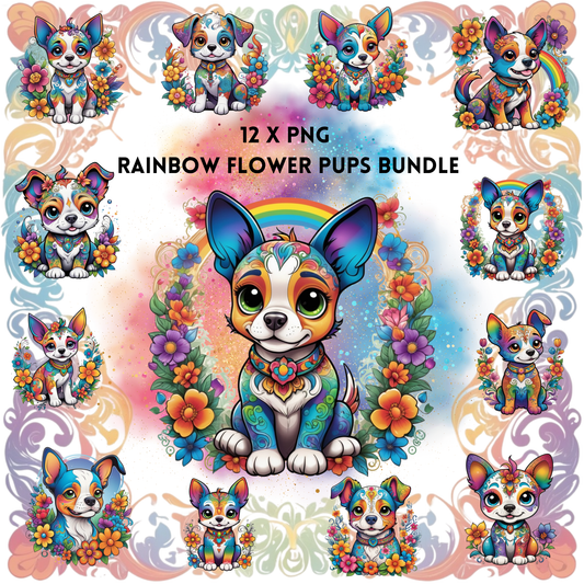 12 x PNG Bundle Rainbow Flower Pups