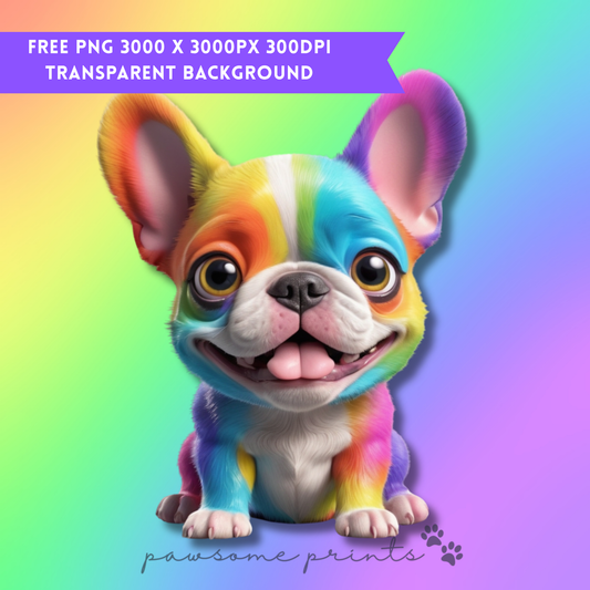 🌈 Rainbow Frenchie – Free PNG | Cute & Quirky Digital Dog Clipart