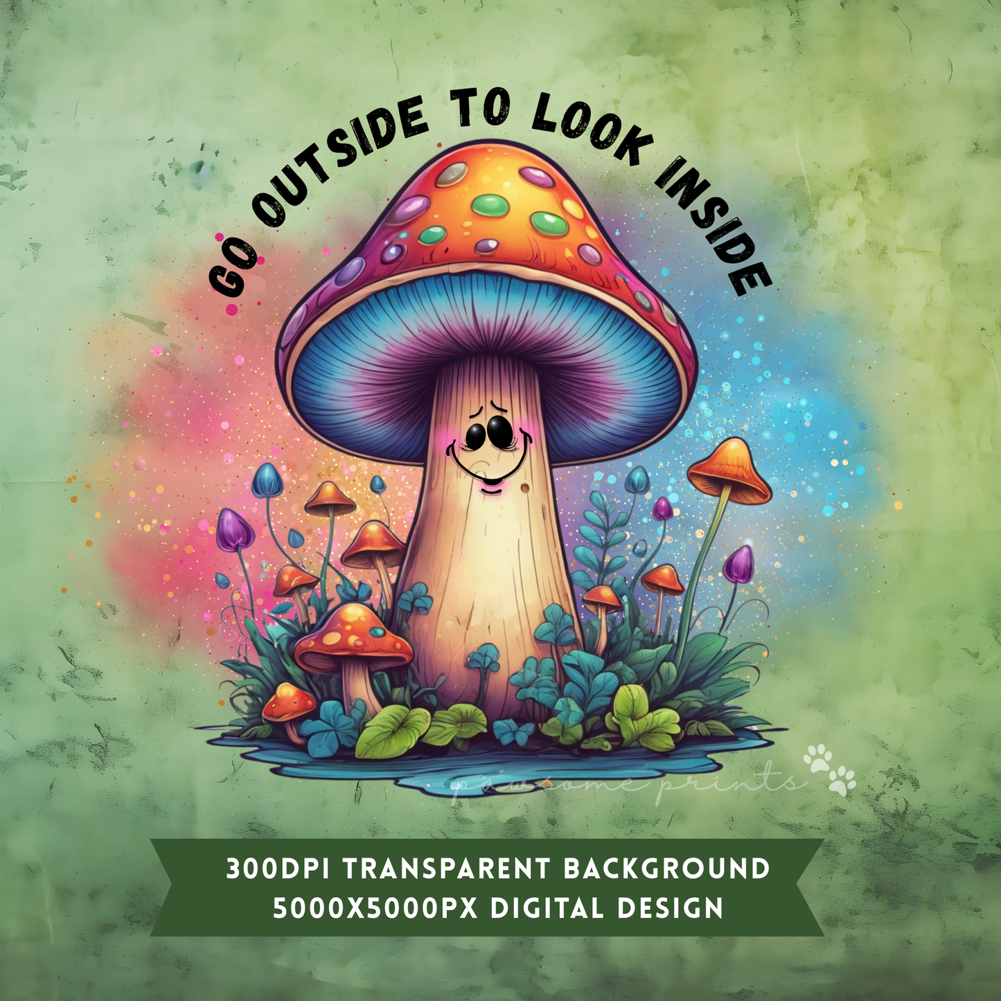🍄 Go Outside to Look Inside – Whimsical Mushroom Clipart | Digital Download