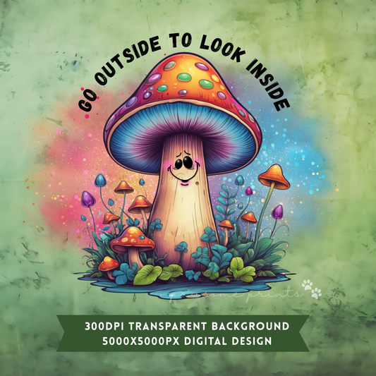 🍄 Go Outside to Look Inside – Whimsical Mushroom Clipart | Digital Download
