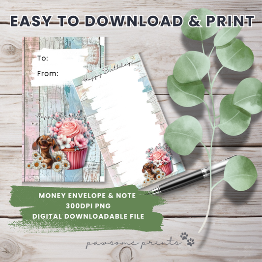 Happy Birthday Sausage Dog Money Envelope & Note