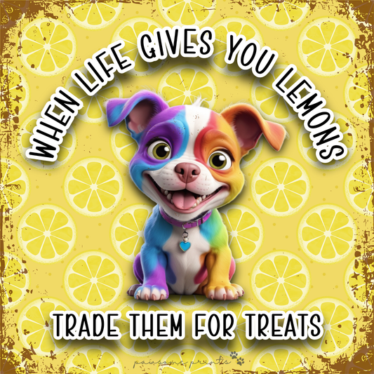 When Life Gives You Lemons Trade Them for Treats – Funny Rainbow Dog Clipart PNG