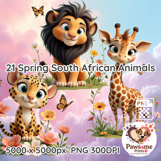21 Spring South African Animals Clipart Bundle – 5000×5000px PNG | 300 DPI
