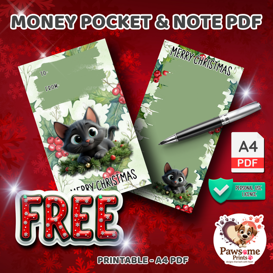 Black Cat Christmas Money Envelope & Note (Printable PDF)