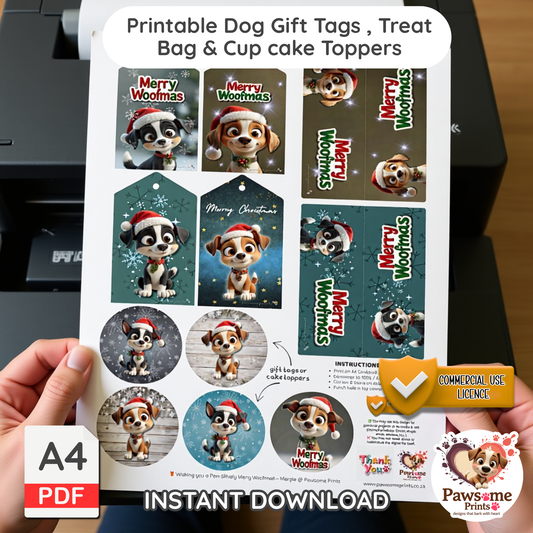 Merry Woofmas – Printable Dog Gift Tags & Bag Toppers (PDF, A4)