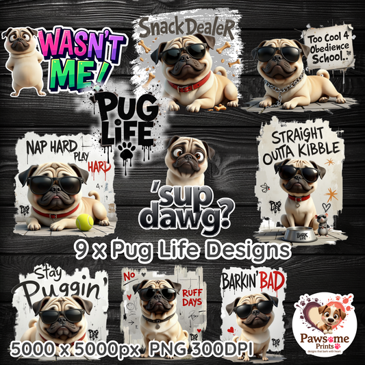Pug Life Collection – Funny Pug Digital Designs (PNG)