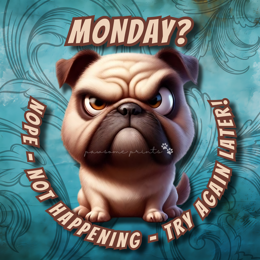 Grumpy Pug Monday Funny Dog Design – Digital PNG Printable
